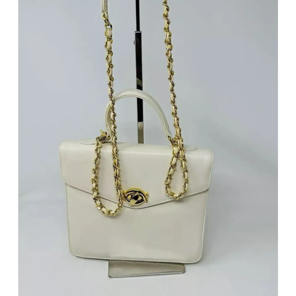 Vintage Giani Bernini Beige Leather‎ Shoulder Bag with Woven Chain Strap